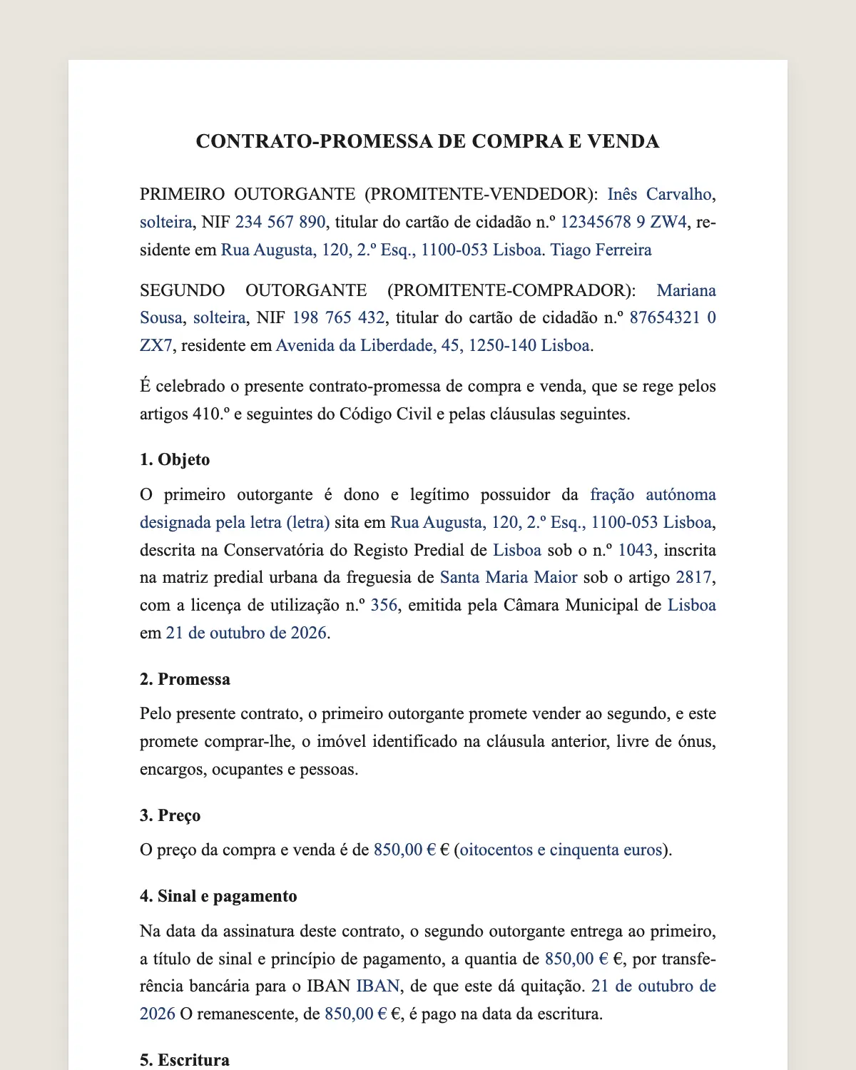 Exemplo de cPCV preenchido com dados fictícios